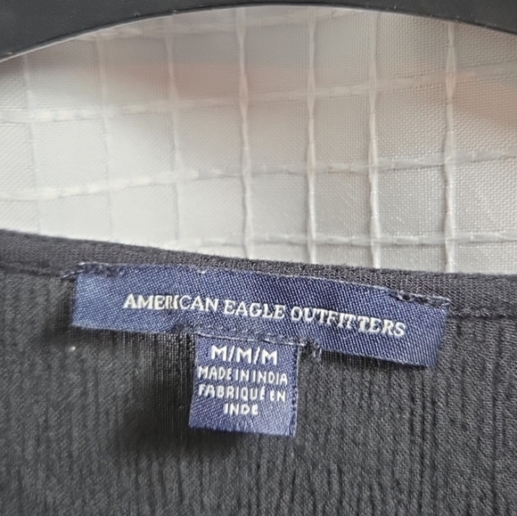 American Eagle Black Embroidered Short Sleeve Top with Relaxed Fit Medium Boho - Picture 3 of 6